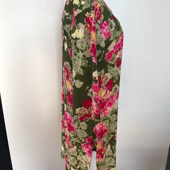 DKNY Long Colorful Tunic olive green/pink/yellow floral 3/4 sleeve square neck 6 - Picture 6 of 16